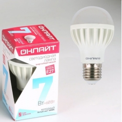 Лампа ОНЛАЙТ диодная А60-7-4К-Е27 /71648/