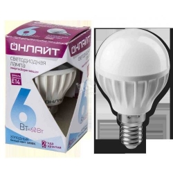 Лампа ОНЛАЙТ диодная G45-6-4К-Е14 /71644/